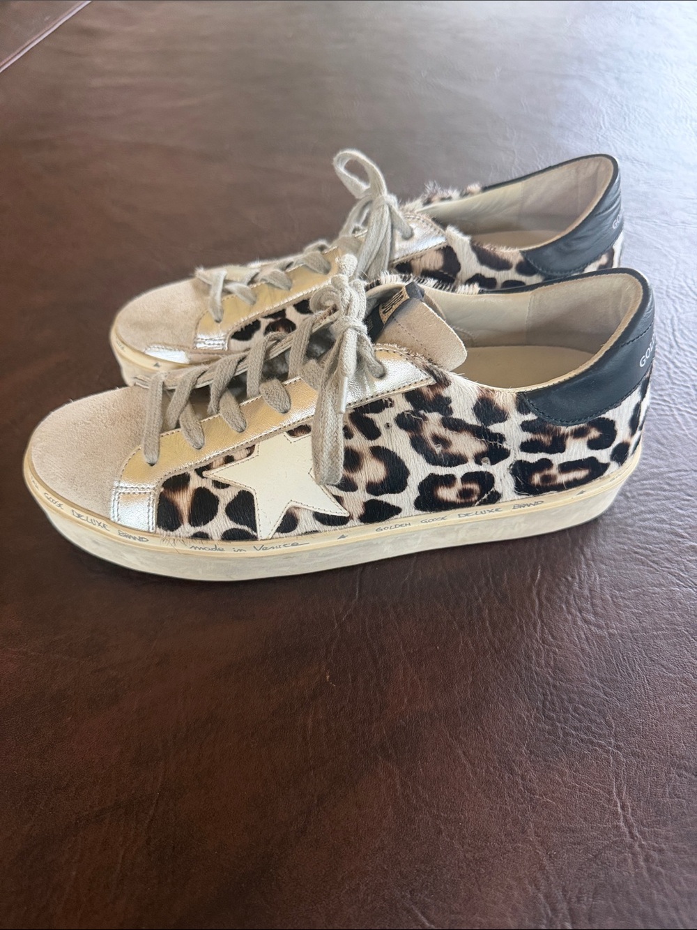 Women’s Leopard Print Hi Star Golden Goose  Sneakers - pony hair- like new